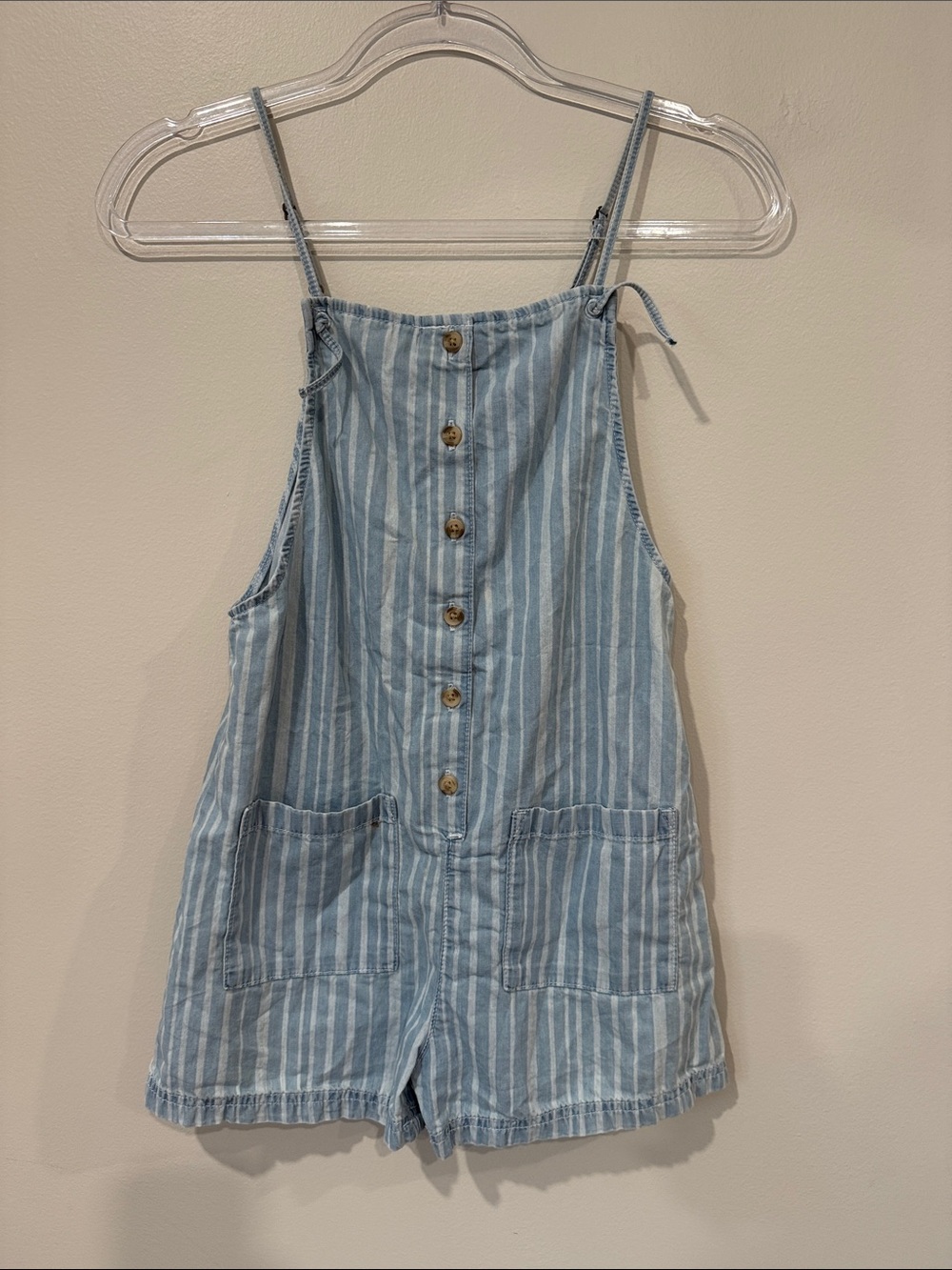 Billabong Light Blue Striped Shorts Romper Summer 100% Cotton